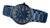 Orologio da uomo frontale con quadrante blu, lunetta arancione e cinturino in metallo