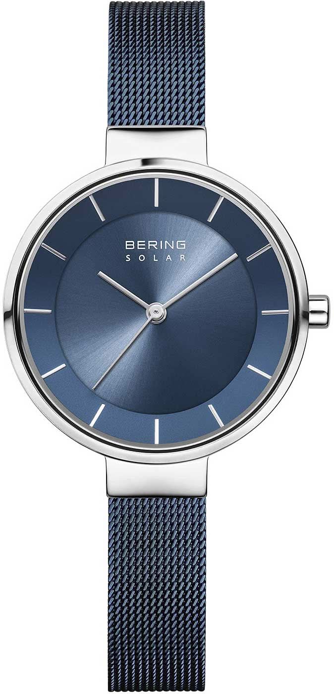 Orologio da donna rotondo con quadrante blu, lancette e cinturino milanese