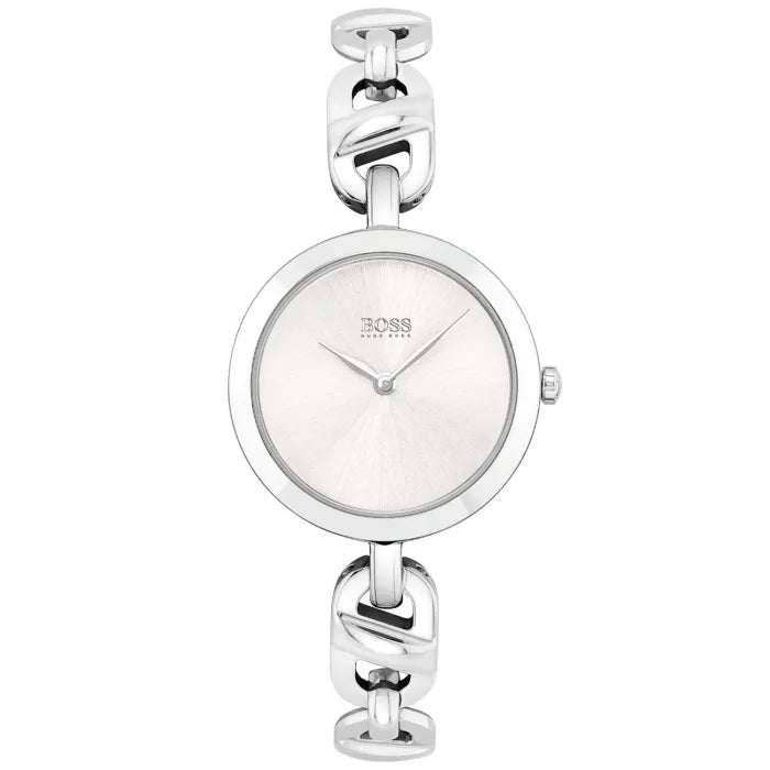 BOSS Chain 1502590 Damen Armbanduhr Silber • Mineralglas • Edelstahl-Schmuckarmband