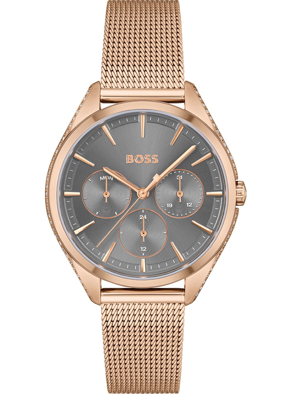 BOSS Saya 1502639 Damen Armbanduhr Roségold • Milanaise-Armband • Mineralglas
