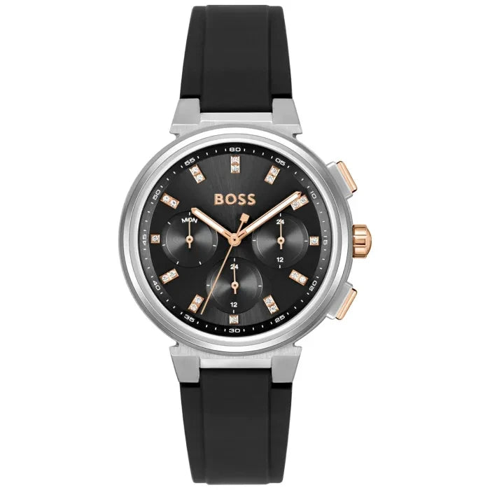 BOSS One 1502674 Damen • Quarzwerk • Schwarzes Silikonarmband