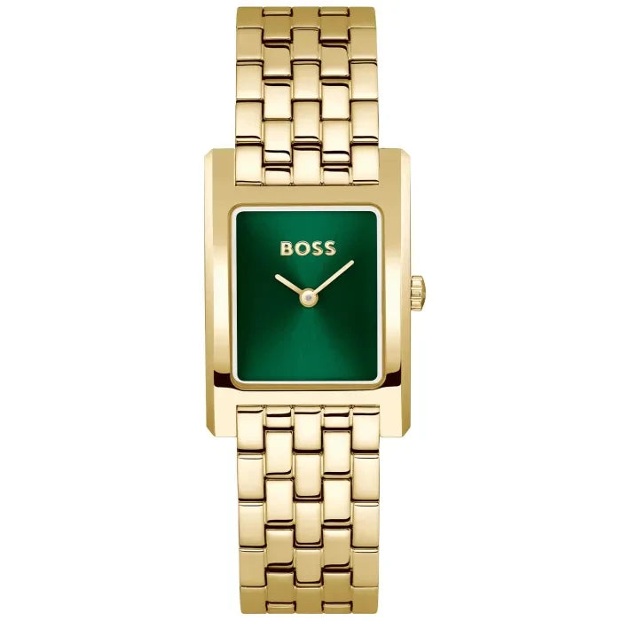 BOSS Lucy 1502785 Damen Armbanduhr Grün • Quarzwerk Seiko VJ20 • Goldfarben