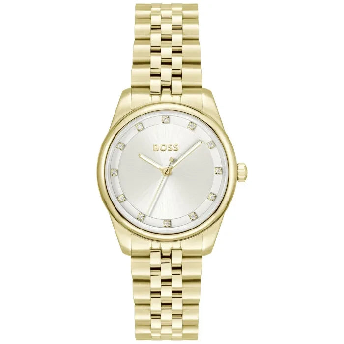 BOSS Graceful Precious 1502810 Damen Armbanduhr Goldfarben • Silberfarbenes Zifferblatt • Elegantes Design