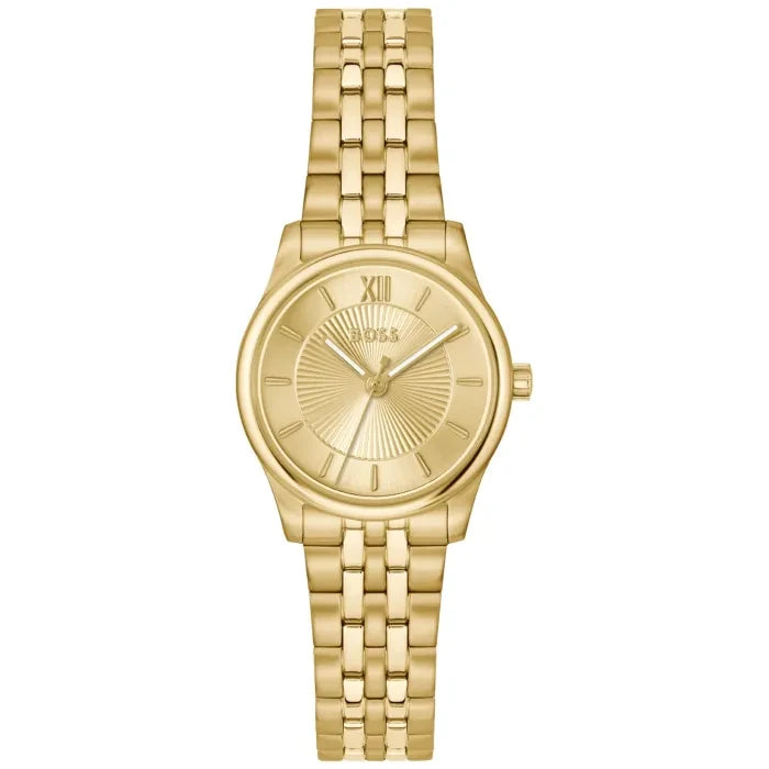 BOSS Graceful Mina 1502843 Damen Armbanduhr Gold • Schmetterlingsfaltschließe • Mineralglas