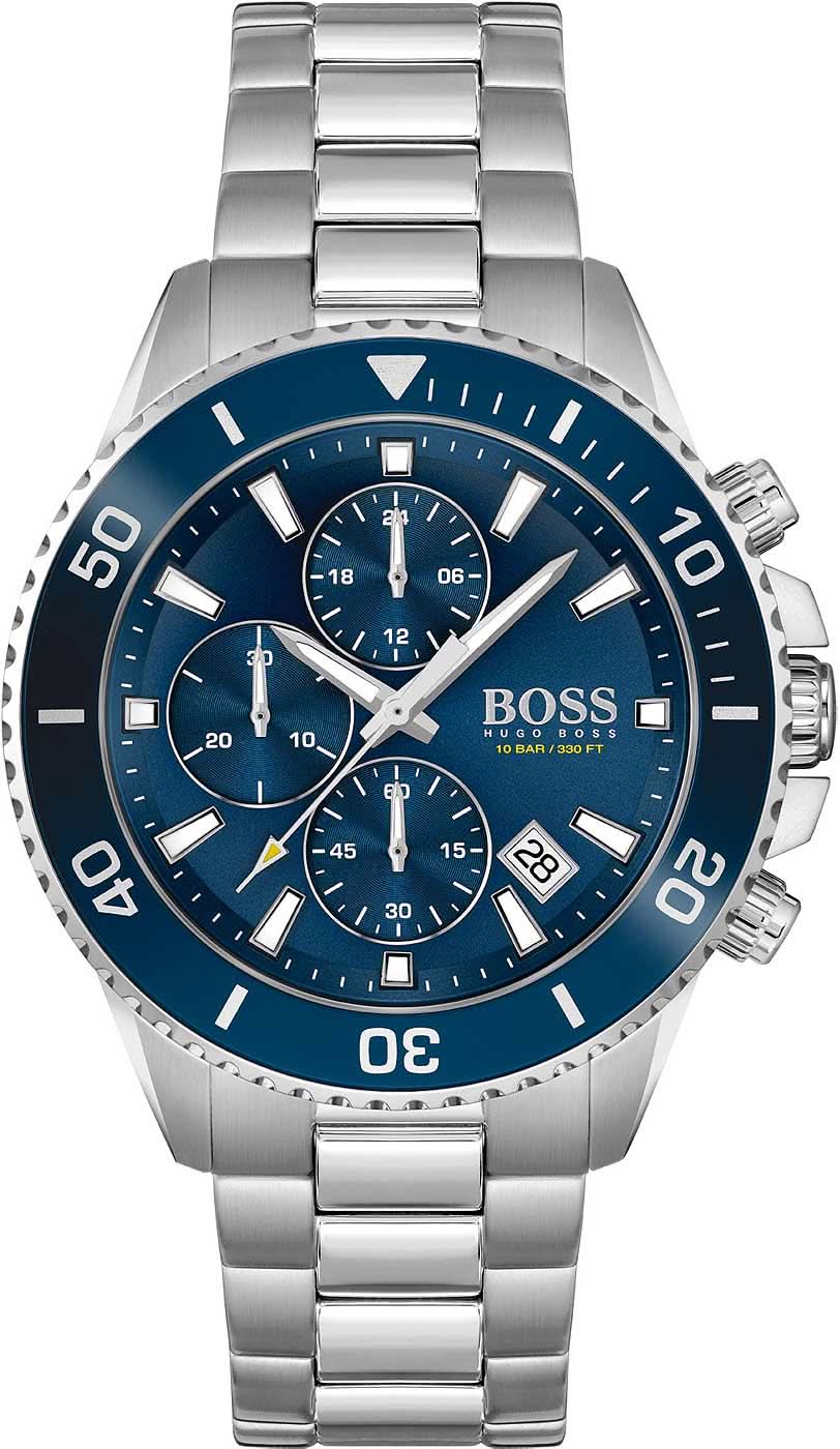 Herren-Chronographenuhr mit blauem Zifferblatt, silbernem Edelstahlarmband und Drehlünette