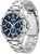 Herrenuhr Chronograph im Edelstahlgehäuse mit blauem Zifferblatt und Metallarmband.