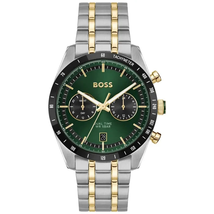 BOSS Tourmaster 1514287 Herren Armbanduhr • Grünes Zifferblatt • Edelstahlarmband