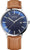 Orologio da uomo Bering Solar con quadrante blu e cinturino in pelle marrone, cassa in acciaio inossidabile