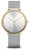 Orologio da uomo con quadrante bianco, cassa color oro e cinturino in maglia d'argento.