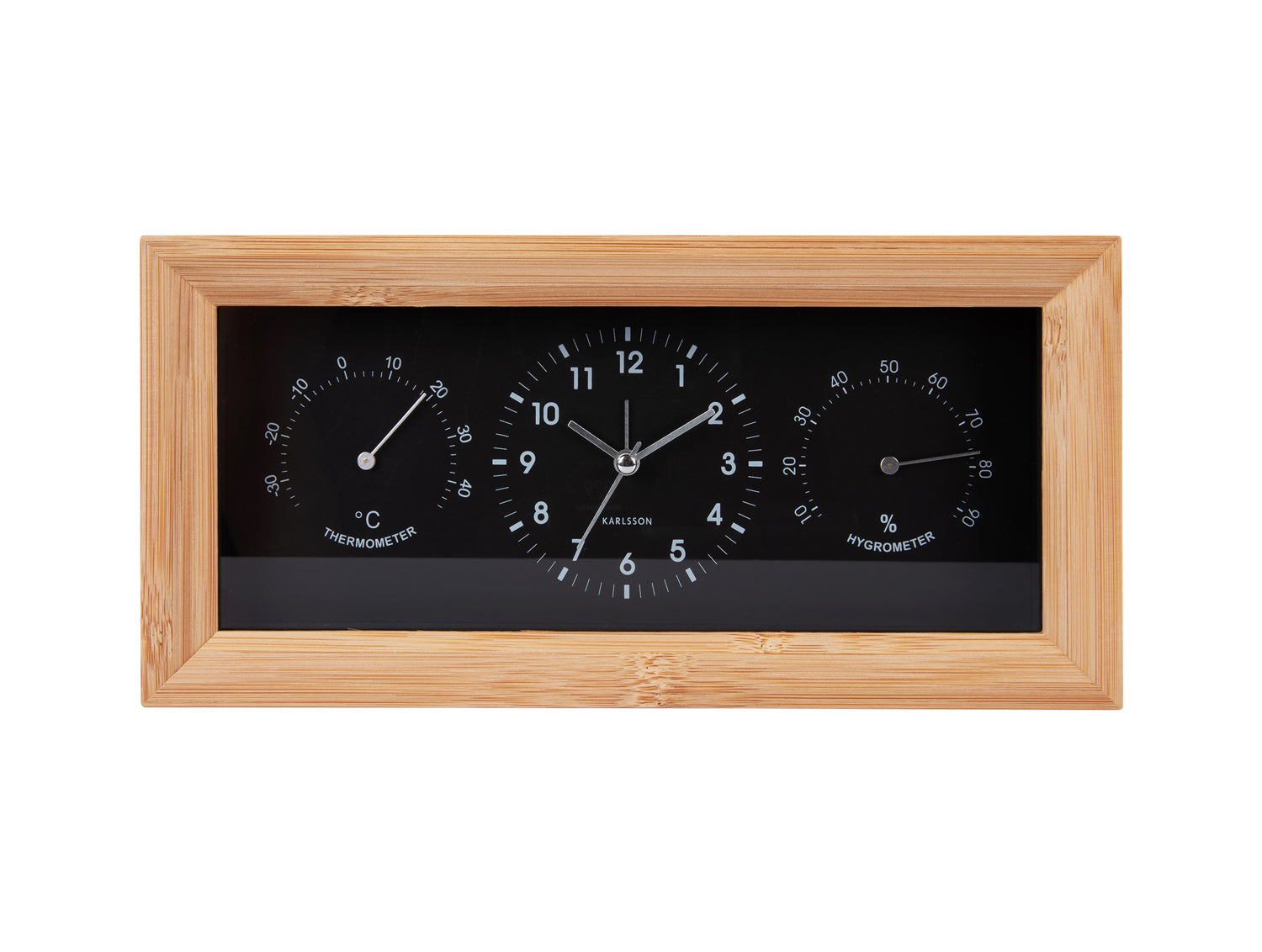 Karlsson Neat Rectangle KA5925BK Wecker Schwarz • Geräuschloses Sweep-Uhrwerk • Thermo-/Hygrometer