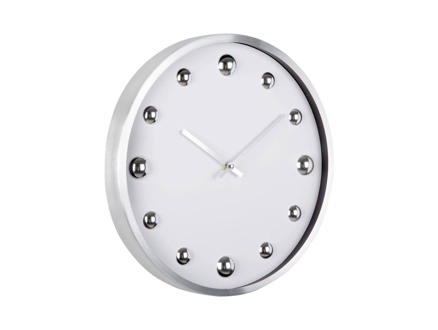 Karlsson Shiny Dots KA5971WH Wanduhr Weiß • Glänzender Alurahmen • Geräuscharmes Quarzwerk