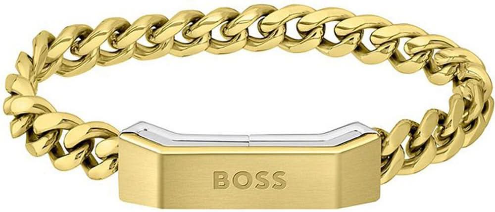 Bracciale color oro a catena con chiusura grande e incisione "BOSS"