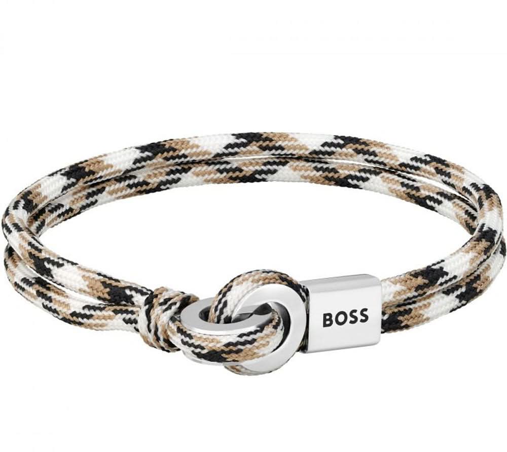 Bracciale in nylon multicolore con bordo in tessuto intrecciato e fibbia argentata con BOSS