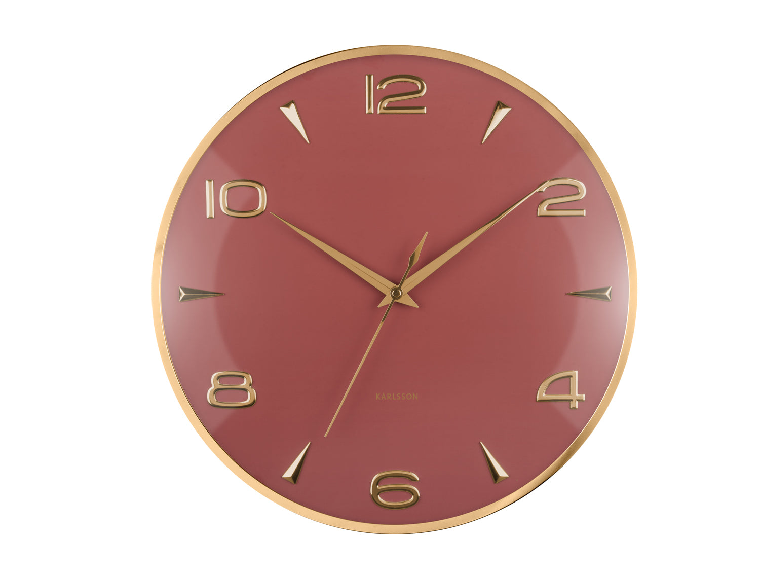 Karlsson Sienna Glow KA6017RD Wanduhr Rot • Skandinavisches Design • Goldene Zeiger und Indizes
