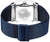 Orologio solare da uomo con incisione del globo sul retro, cinturino in rete blu e chiusura