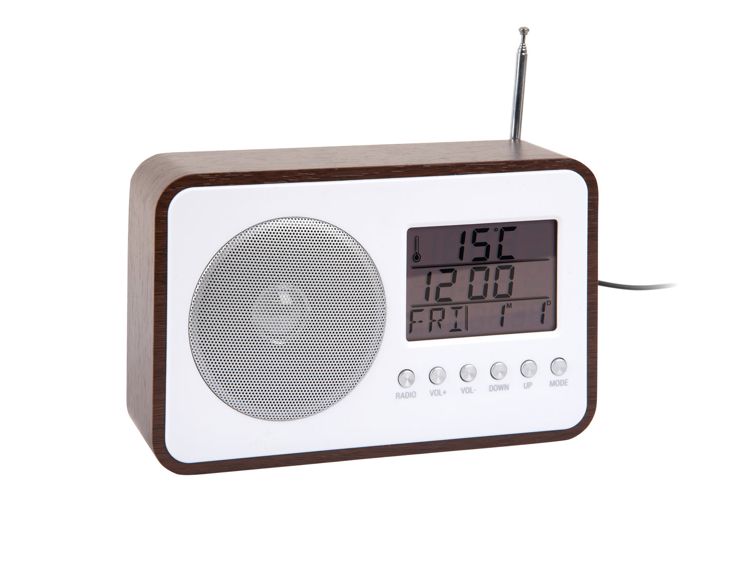 Karlsson FM Radio KA6036DW Wecker Dunkelholz • FM-Radio mit Teleskopantenne • Digitales Display mit Temperatur