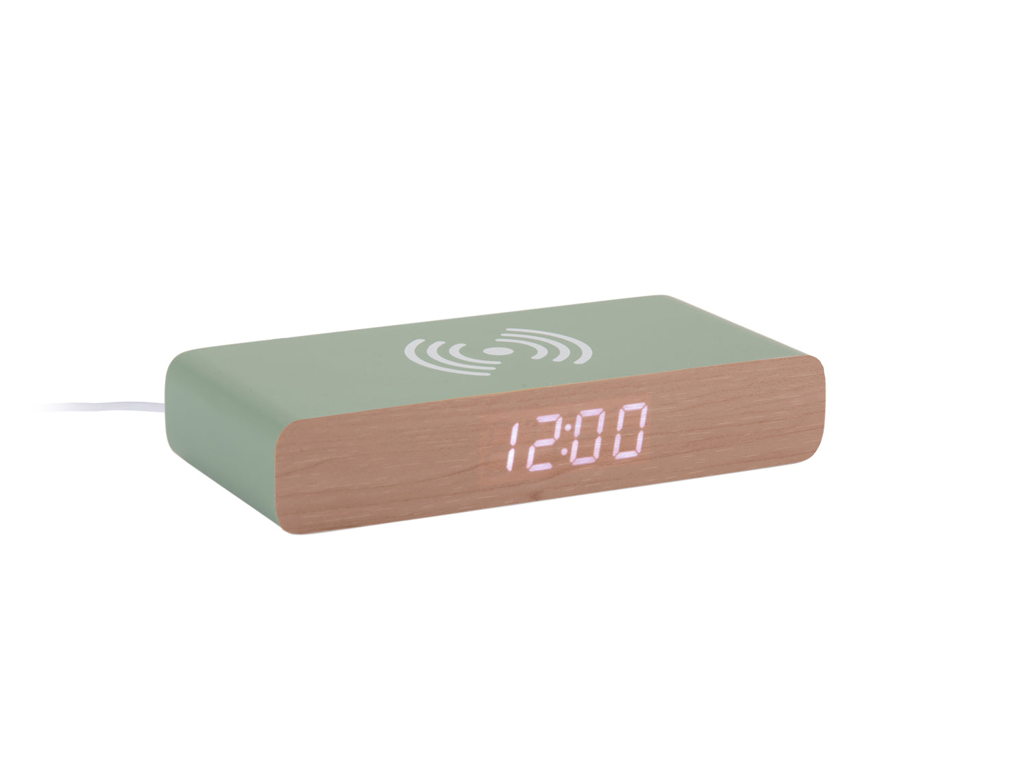Karlsson Retro Flat LED KA6039GR Wecker Dschungelgrün • Digitales LED-Display • Kabelloses Qi-Laden