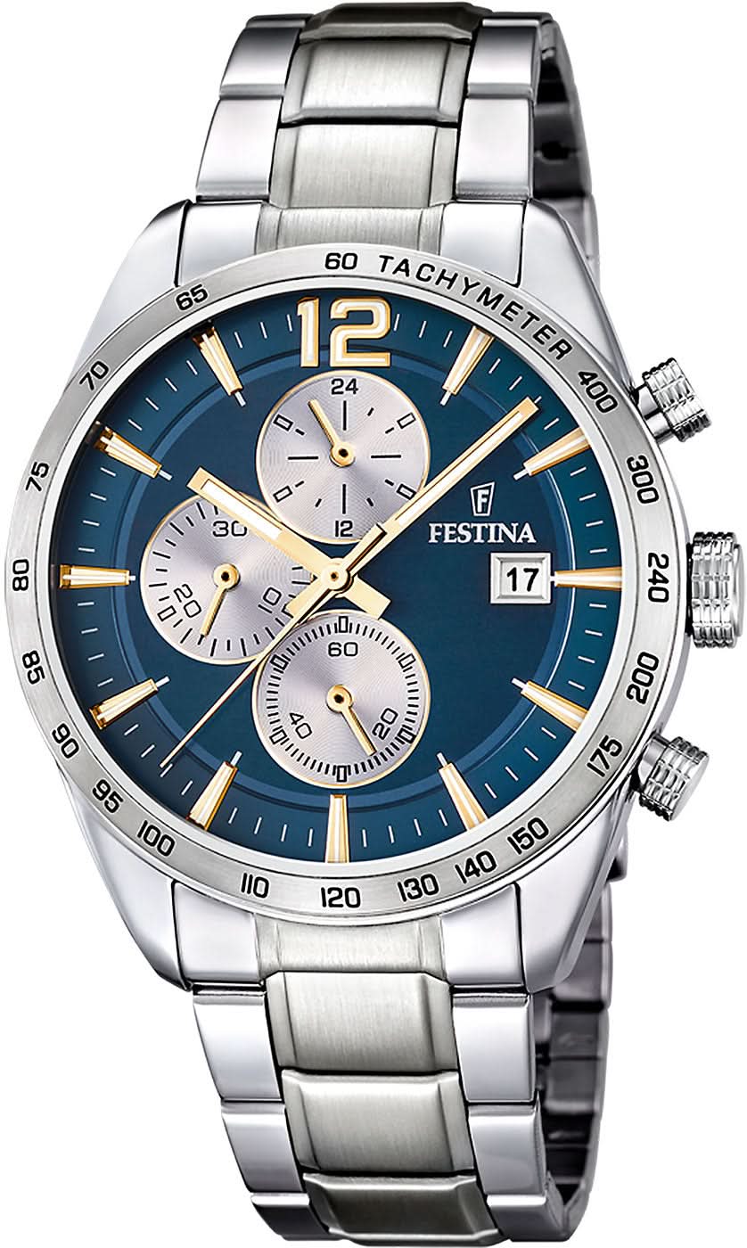 Festina Timeless Cronografo F16759/7 da Uomo • Quadrante Blu • Acciaio Inossidabile