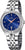 Orologio da donna con quadrante blu, cinturino in acciaio inossidabile e lunetta con pietre decorative