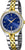 Orologio da donna con quadrante blu, dettagli dorati e cinturino in acciaio inossidabile