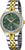 Orologio da donna con quadrante verde, cinturino in acciaio inossidabile color argento/oro, lunetta con pietre