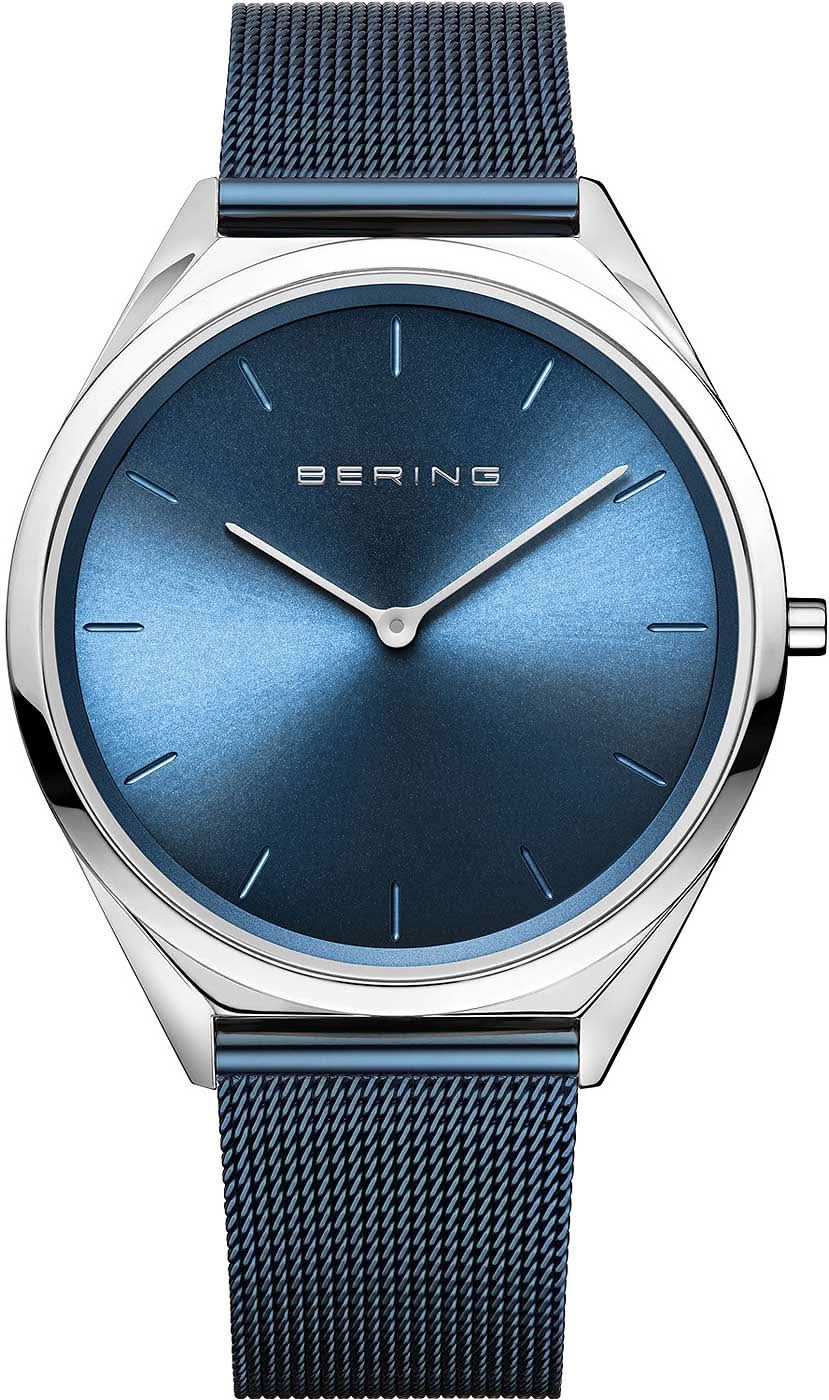 Orologio Bering Ultra Slim 17039-307 • Vetro zaffiro antigraffio • Bracciale milanese blu