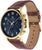 Orologio da uomo con quadrante blu, cinturino in pelle marrone e lunetta color oro