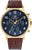 Orologio da uomo con quadrante blu scuro, cinturino in pelle marrone e cassa color oro