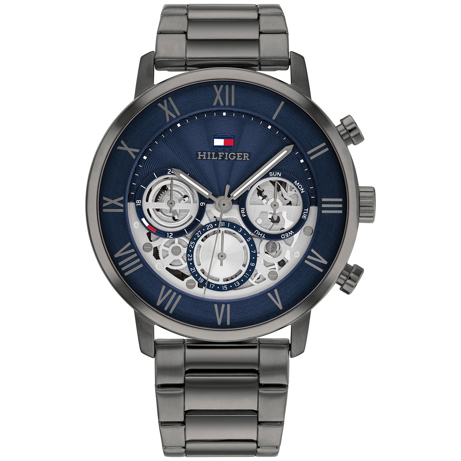 Zegarek męski Tommy Hilfiger z niebieską tarczą, srebrnymi licznikami i bransoletą ze stali szlachetnej