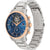 Zegarek Tommy Hilfiger Chronograph, niebieska tarcza z ramką w kolorze różowego złota i srebrną bransoletą