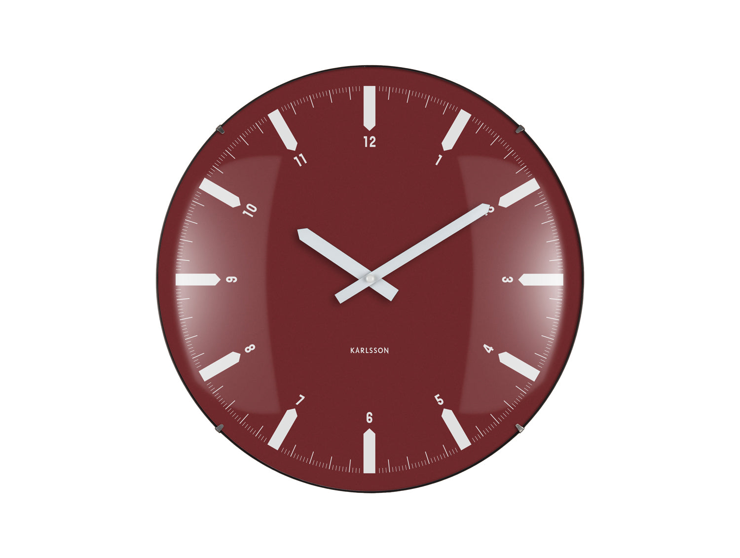 Karlsson Realista Dome KA6086RD Wanduhr Burgunderrot • Sweep-Uhrwerk • Gewölbtes Domglas