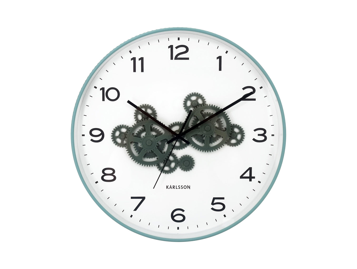 Karlsson Open Gear KA6093BL Wanduhr Mistblau & Dschungelgrün • Geräuschloses Sweep-Uhrwerk • Sichtbares Zahnradwerk