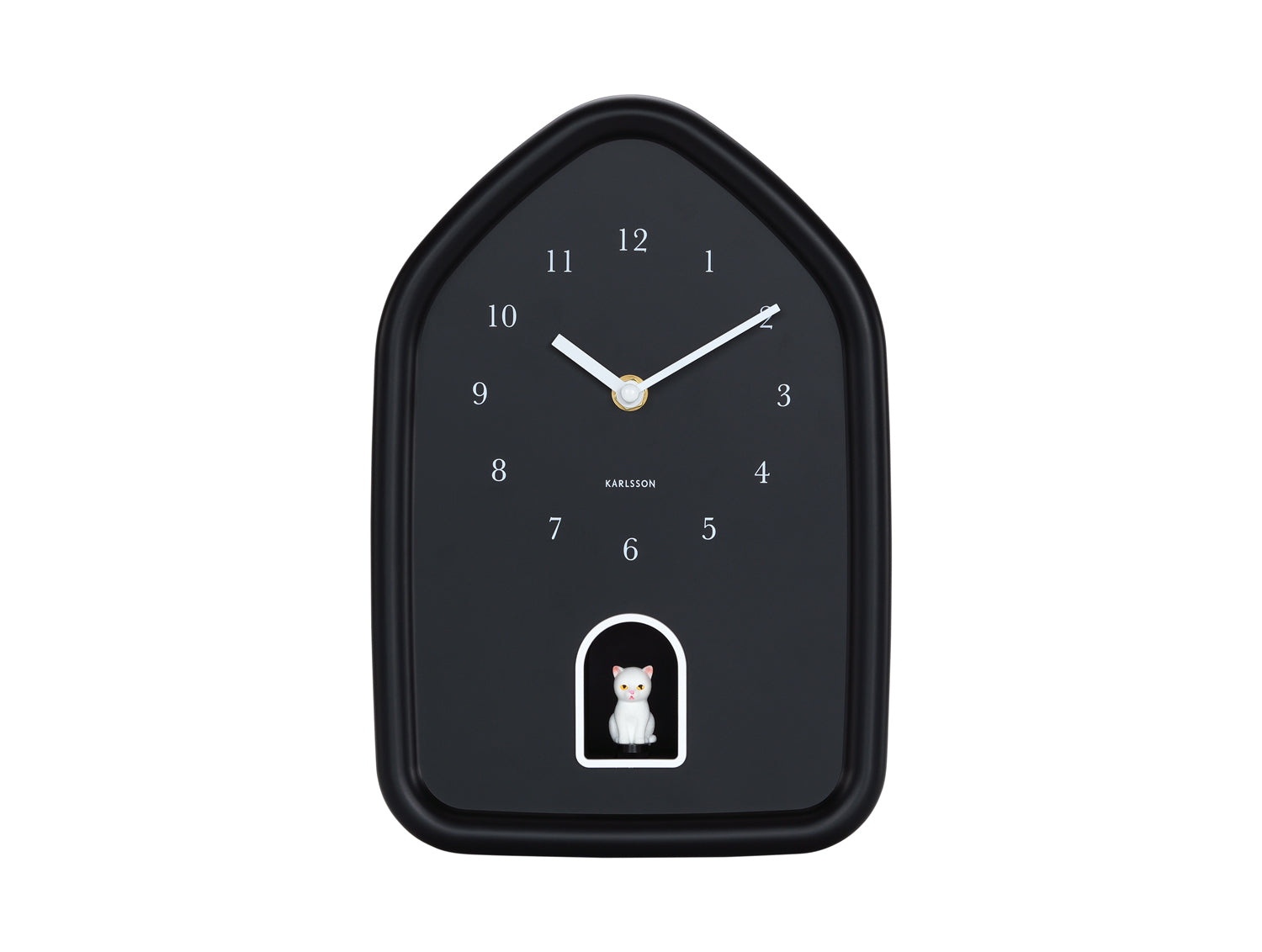Karlsson Modern Kitty KA6100BK Wanduhr Schwarz • Stündliches Miau-Geräusch • Sweep-Uhrwerk