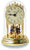 Orologio da tavolo in ottone con campana di vetro, quadrante e pendolo rotante; figure sottostanti