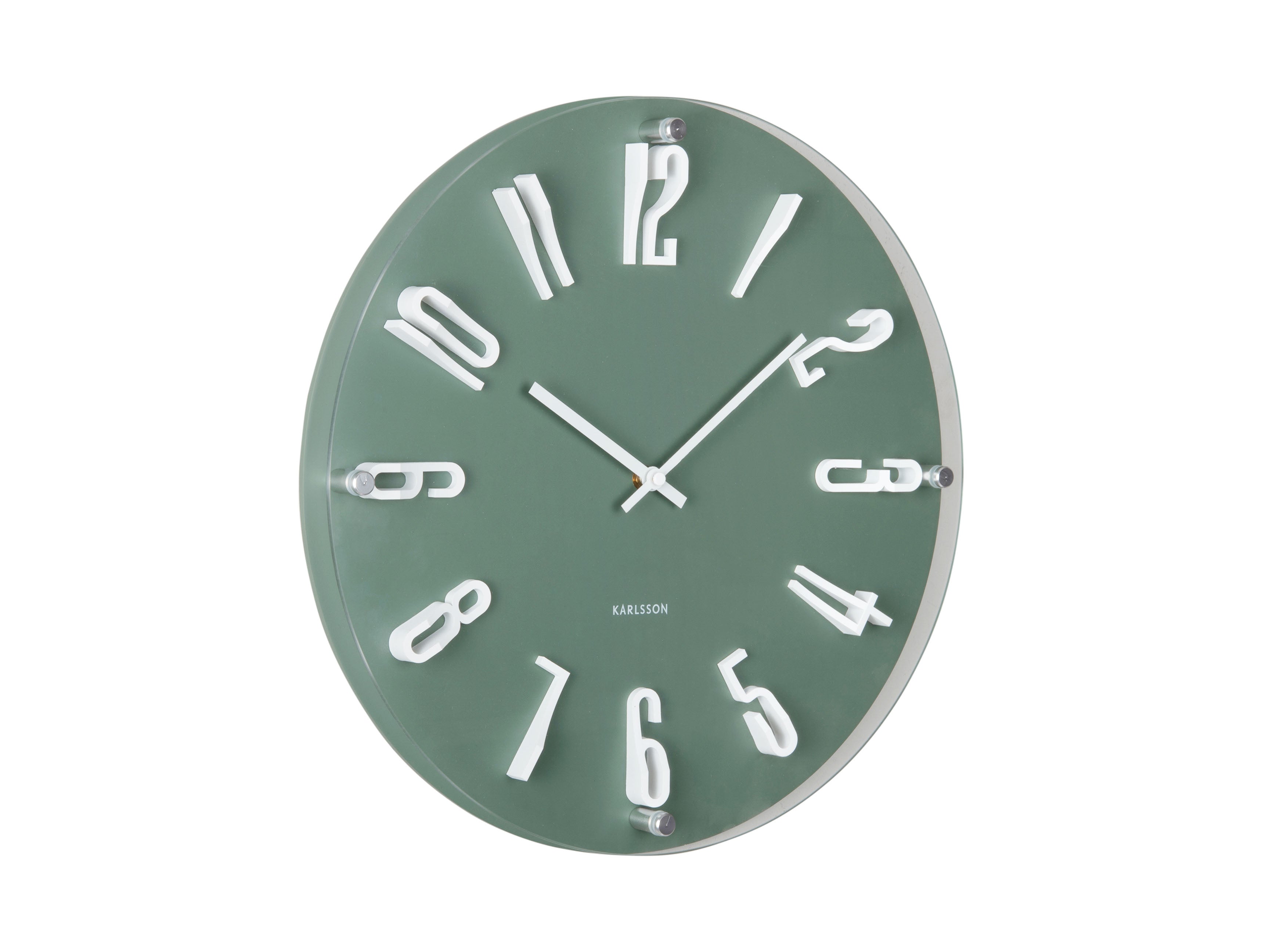 Karlsson Esencia Elevated KA6090GR Wanduhr Dschungelgrün • Geräuschloses Sweep-Uhrwerk • Rahmenloses Design