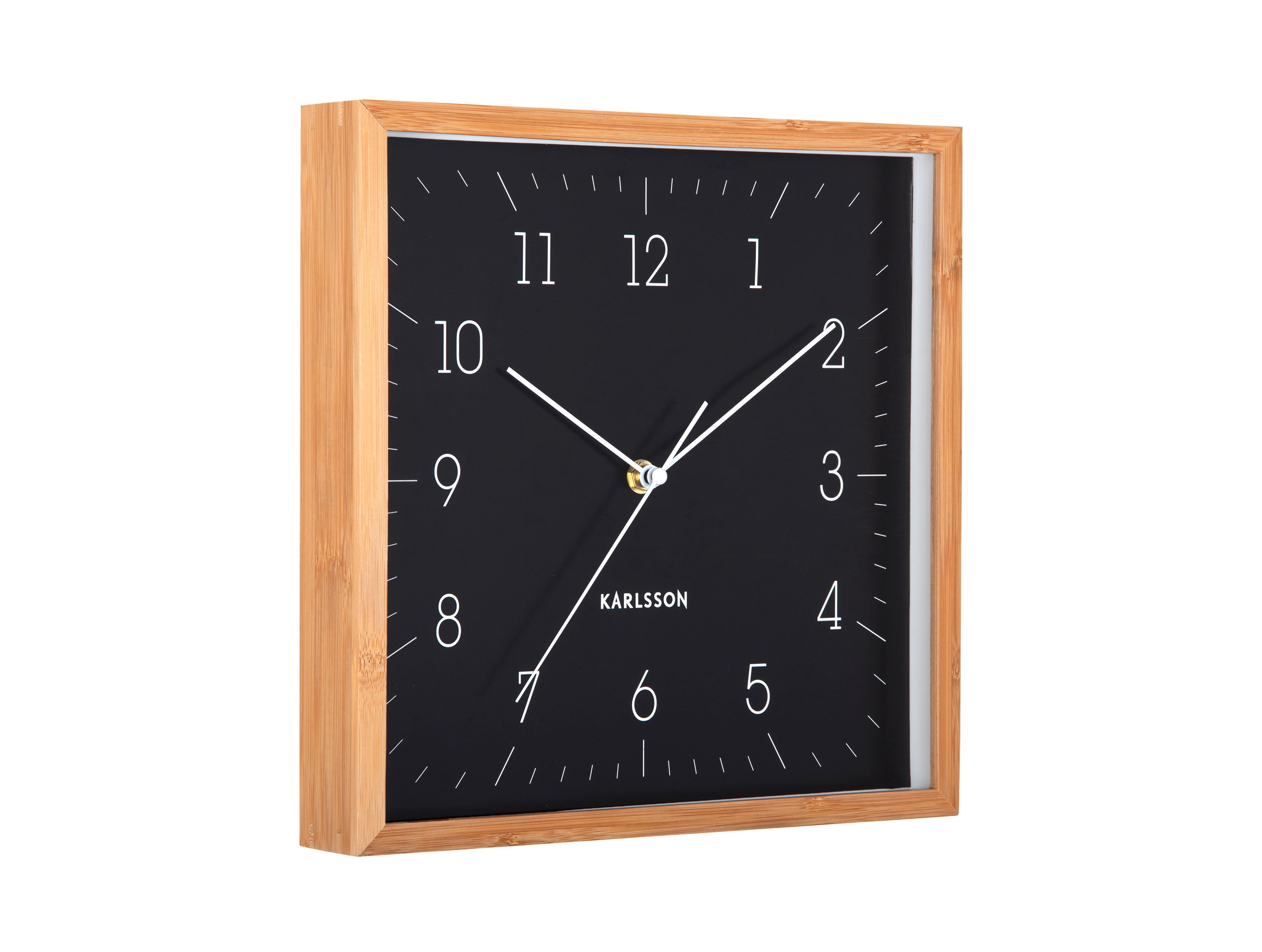 Karlsson Neat Cuadrado KA6114BK Wanduhr Schwarz • Geräuschloses Sweep-Uhrwerk • Bambus-Rahmen