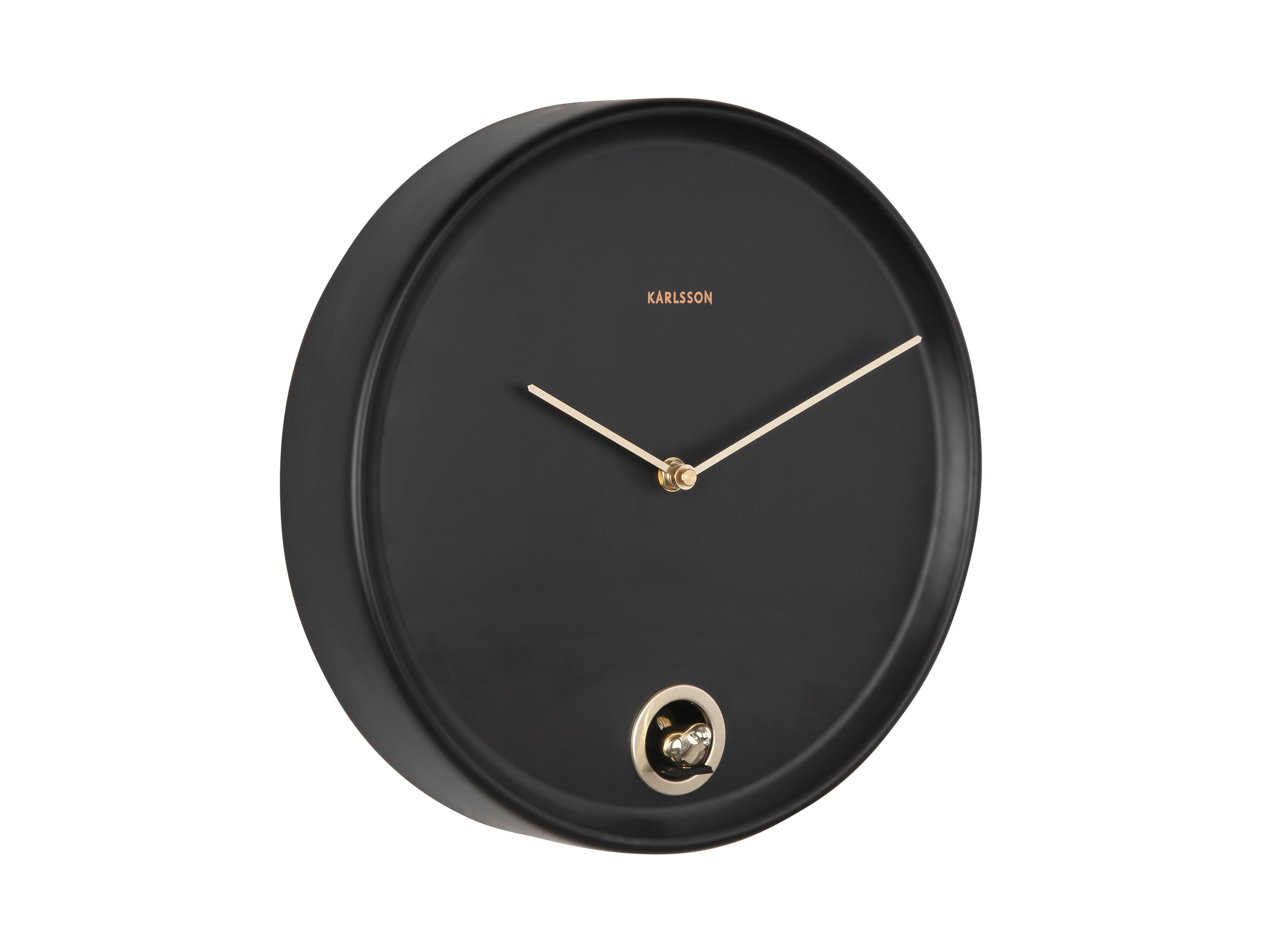 Karlsson Esencia Cuckoo KA6123BK Wanduhr Schwarz • Kuckucksruf zur vollen Stunde • Eisengehäuse mit Goldzeigern