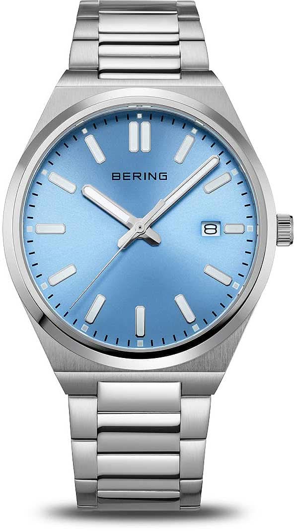 Orologio da uomo con quadrante blu, cinturino in acciaio argentato e lancette
