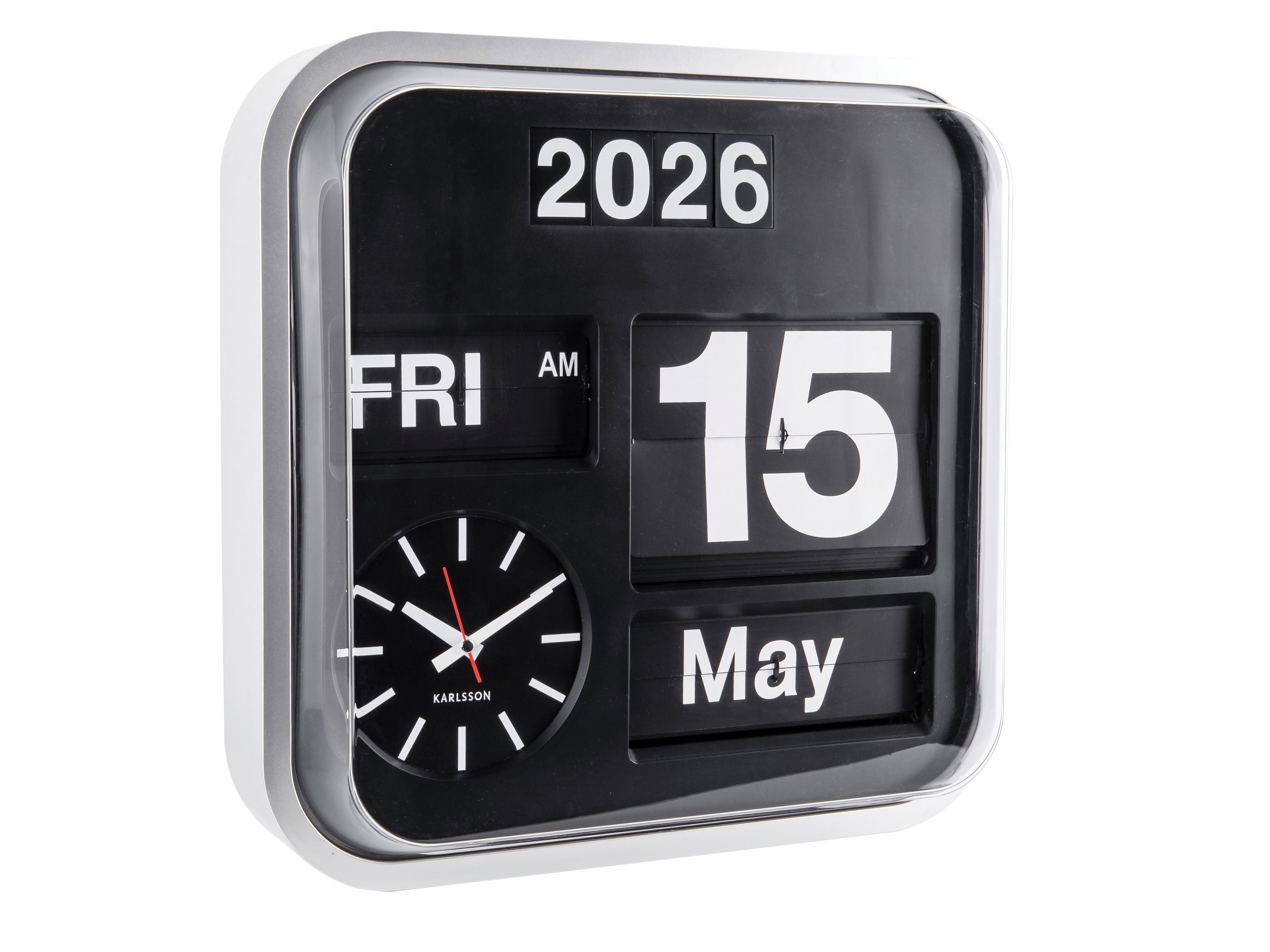 Karlsson Big Flip KA4202 Wanduhr Silber • Klappzahlen-Kalender • Retro-Design