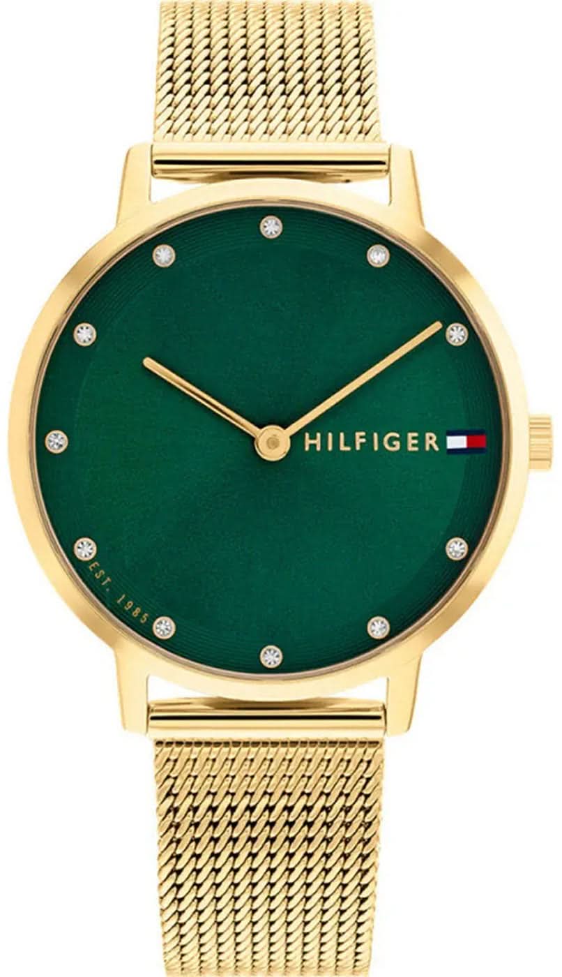 Orologio da donna Tommy Hilfiger con quadrante verde e cinturino in metallo color oro