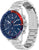 Orologio da uomo con bracciale in metallo color argento, quadrante blu e sotto-quadranti cronografici
