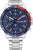 Orologio da uomo con bracciale in metallo color argento, quadrante blu e dettagli rossi