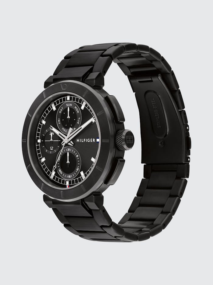 Tommy Hilfiger Lorenzo 1792119 Herrenuhr Schwarz • Edelstahlarmband • Push-Button-Faltschließe
