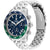 Zegarek męski Tommy Hilfiger, niebieska tarcza chronografu, zielone akcenty, stalowa bransoleta