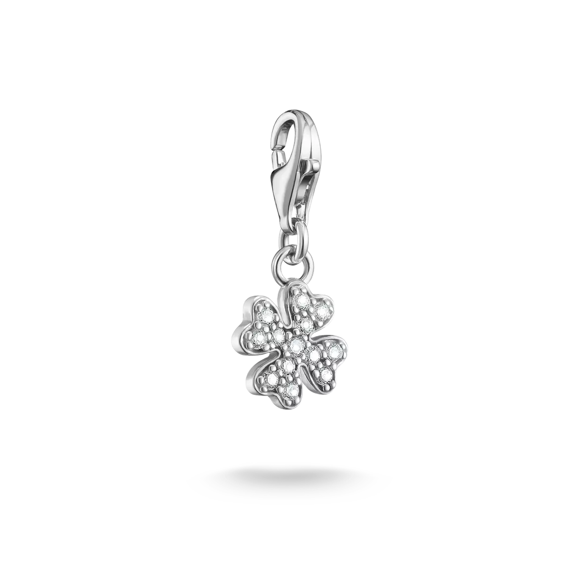 Charm quadrifoglio in argento sterling 925 con pietre scintillanti su pendente a occhiello