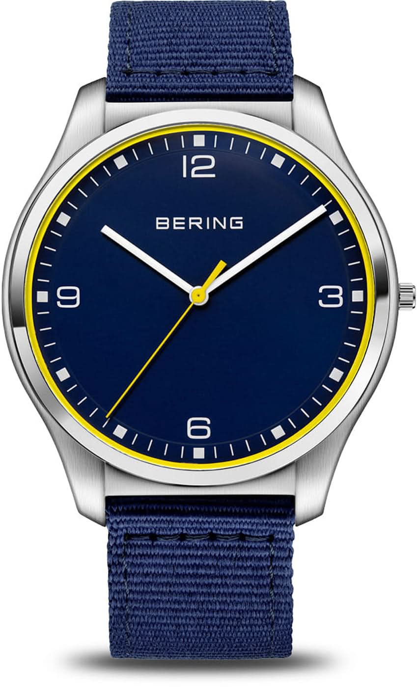 Orologio da uomo con cinturino in tessuto blu, quadrante blu e lunetta in acciaio color argento
