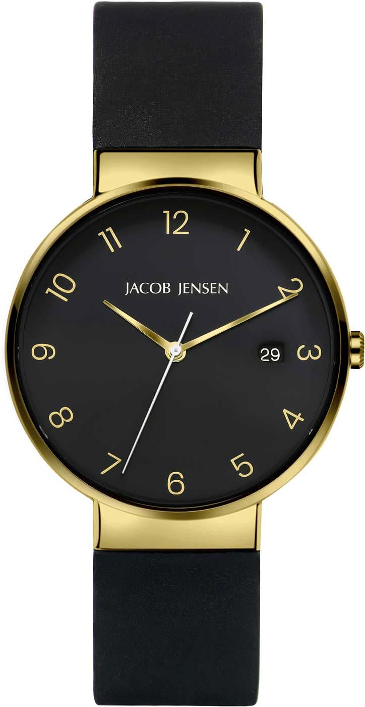 Orologio unisex con quadrante nero, cassa color oro e cinturino in silicone nero