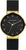 Orologio unisex con quadrante nero, cassa color oro e cinturino in silicone nero