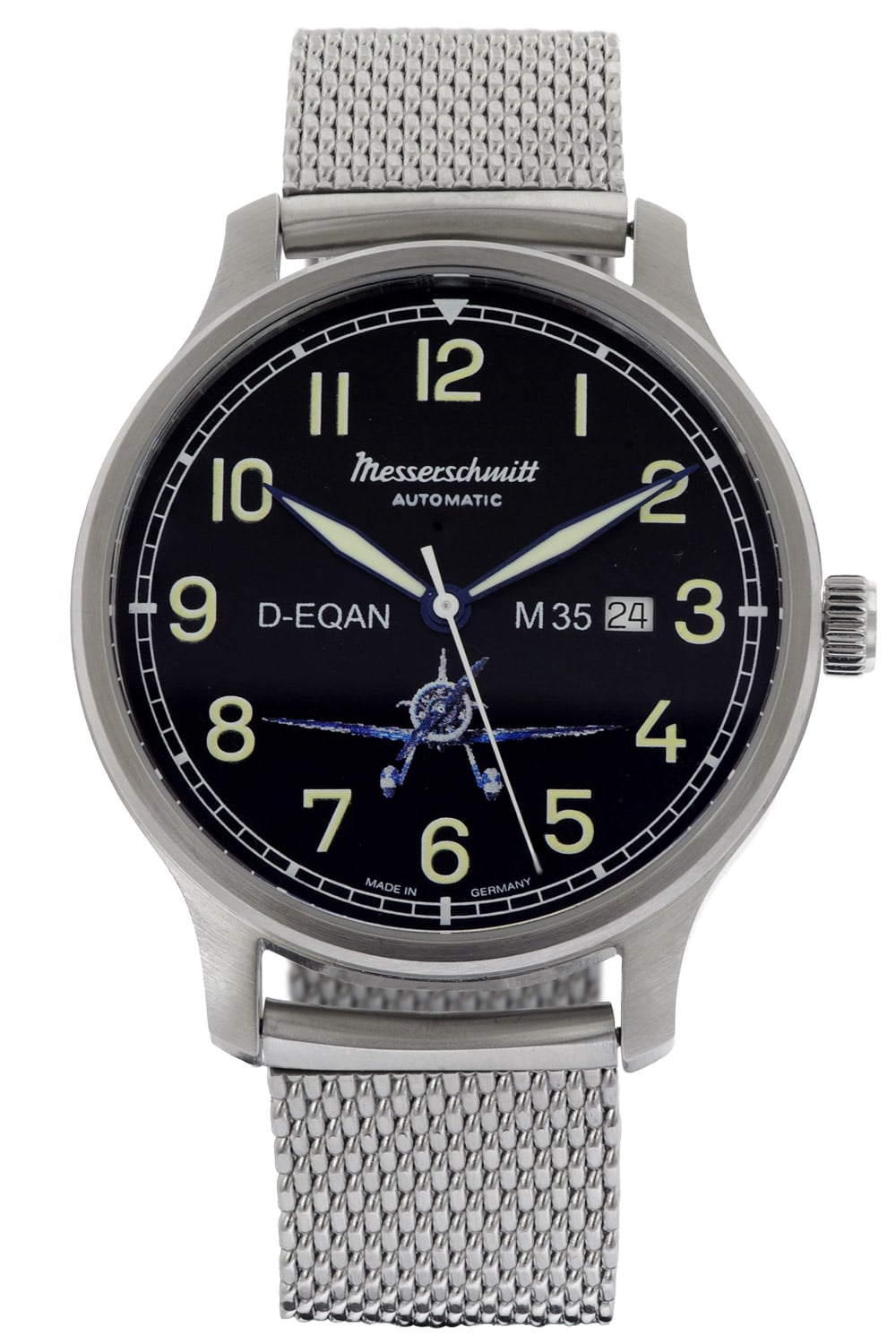 Messerschmitt M35 M-35A-SCM Herrenuhr Automatik Schwarz • Schweizer Automatikwerk • Mesharmband aus Edelstahl