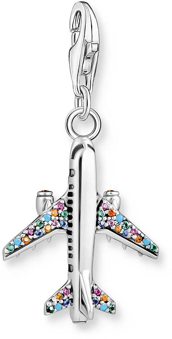 Charm Ciondolo 3D Aeroplano con Pietre Colorate - Argento Sterling 925